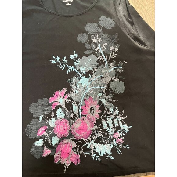 NWT Breckenridge Womens 3/4 Sleeve Floral Print Tee 3X Black Cotton/Polyester - Picture 2 of 7
